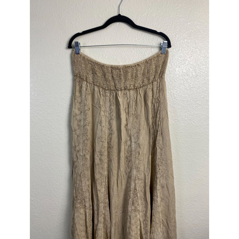NEW Cute Option Boho Embroidered Midi Skirt Size XL Smocked Waist Prairie Floral - Picture 15 of 15
